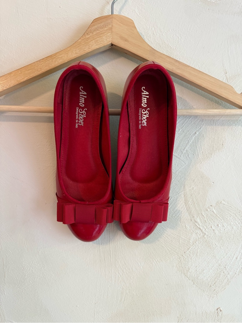 Almo Shoes | Red Leather | Ballet Flats Bow Cap Toe | Made in Italy